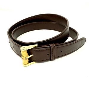 Faux Brown Leather Belt Gold and Bamboo Buckle Women's VGUC